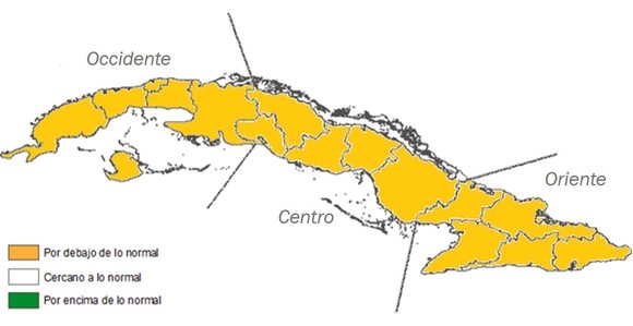 mapa de probabilidad de totales de precipitación por regiones/Instituto de Meteorología.