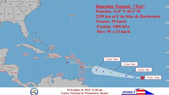 Depresión tropical Tres en el Atlántico Central