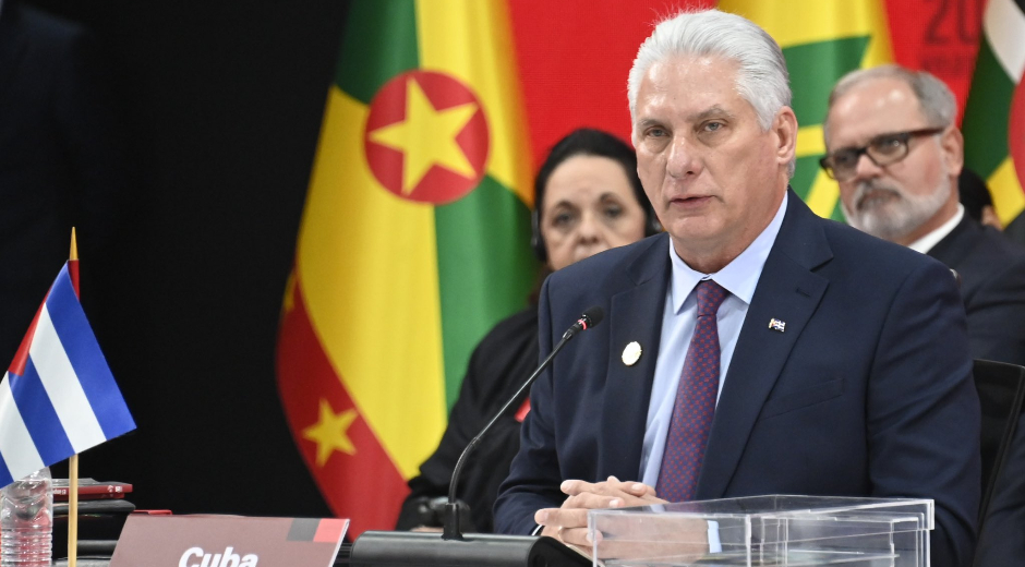 El presidente cubano y primer secretario del Comité Central del Partido, Miguel Díaz-Canel, en la XXIV Cumbre de la Alianza Bolivariana para los Pueblos de Nuestra América-Tratado de Comercio de los Pueblos (ALBA-TCP), en Caracas, Venezuela, el 14 de diciembre de 2024. Foto: Estudios Revolución.