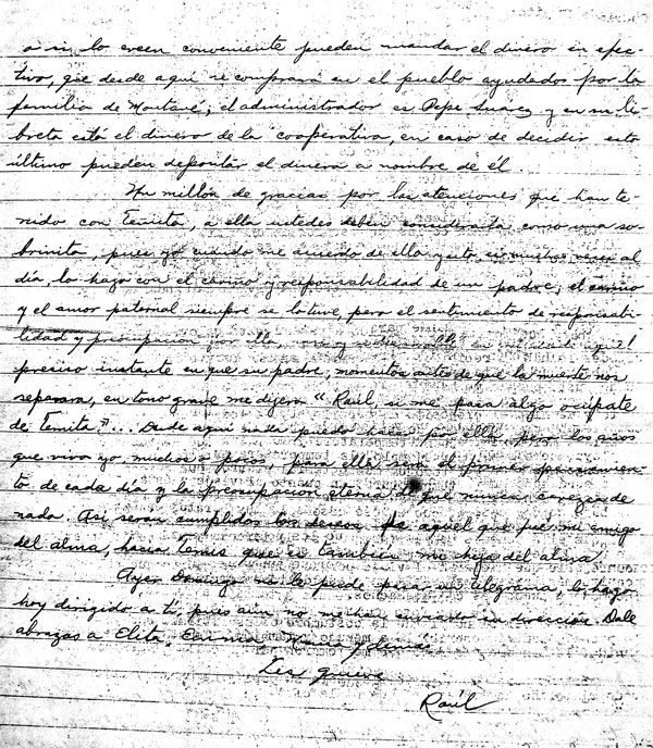 Facsímil de la carta de Raúl a su hermana Lidia.(Foto: Cortesía de la entrevistada)